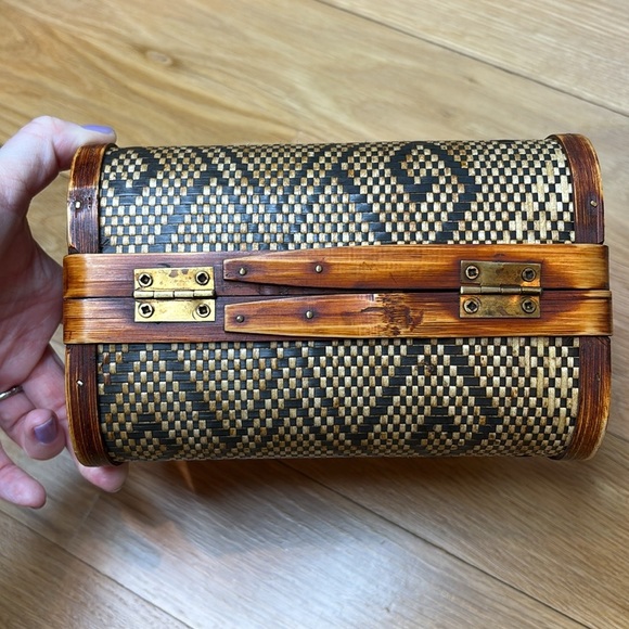 Vintage Wicker Purse Woven Wooden Handbag - Picture 5 of 7